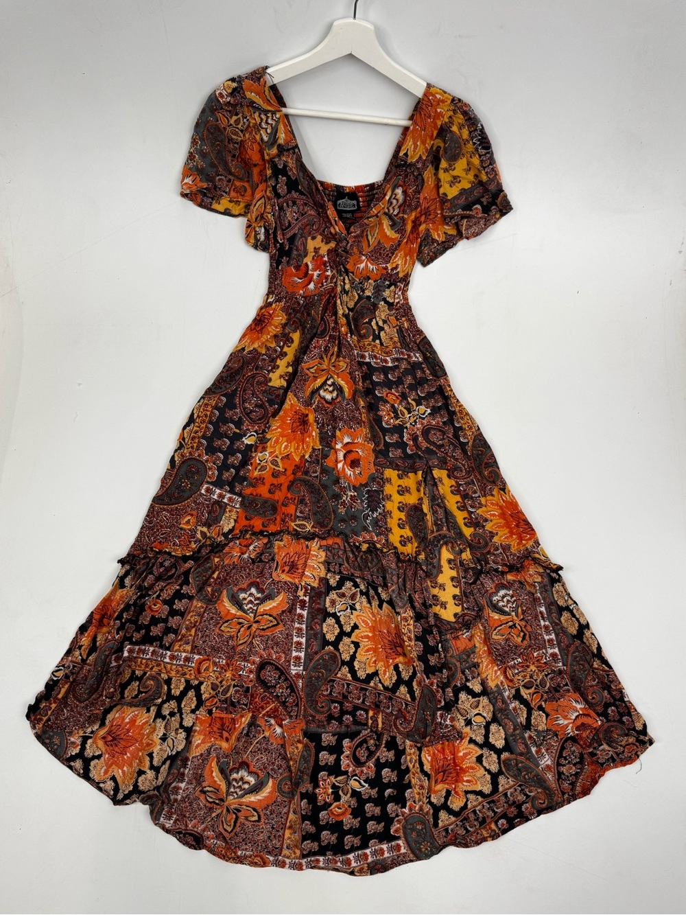 Angie Boho Patchwork Floral Paisley Twist-Front Maxi Dress Size Small